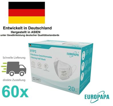 60 x Europapa FFP2 Atemschutzmaske CE2163 Maske FFP 2 Mundschutz Maske