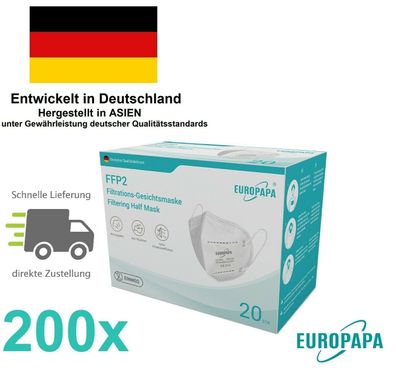 200x Europapa FFP2 Atemschutzmaske CE2163 Maske FFP 2 Mundschutz Maske