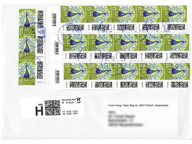 Deutschland, Großbrief frankiert 18 x MiNr. 3843, v. 31.12.24 Letzttag Prio (A)