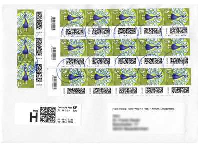 Deutschland, Großbrief frankiert 18 x MiNr. 3843, v. 31.12.24 Letzttag Prio (B)