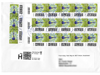 Deutschland, Großbrief frankiert 18 x MiNr. 3843, v. 31.12.24 Letzttag Prio (D)