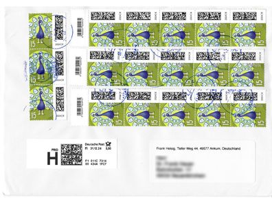 Deutschland, Großbrief frankiert 18 x MiNr. 3843, v. 31.12.24 Letzttag Prio (F)