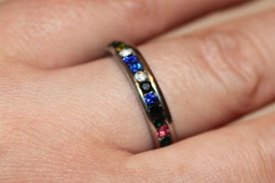 Modeschmuck Edelstahl Ring Verlobung bunte Steine Farbe silber Größe 17-22 #168