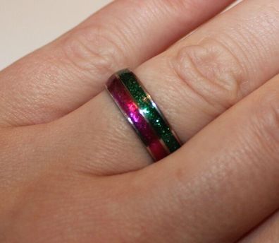 Modeschmuck Ring Edelstahl Farbe silber grün flieder 6mm Glitzer Gr 17-22 #178