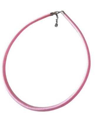 NEU Modeschmuck Unisex Rosa Kette Halskette mit Stoffband Karabiner 46cm x 6mm