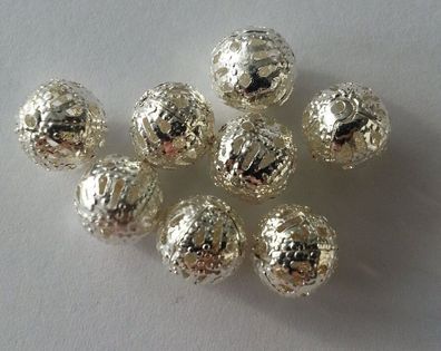 Modeschmuck 20 Metallperle Legierung Perle 10 mm Farbe silber Kettenperlen Kugel