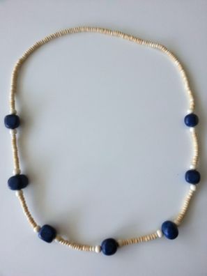 Modeschmuck Damenschmuck aus Holz Holzkette blau Länge 70 cm Halskette Kette #5