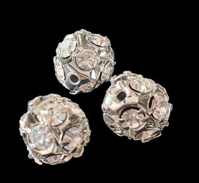 Modeschmuck 10 Metallperle Perle 8mm Farbe silber Zwischenperle mit Steine Kugel