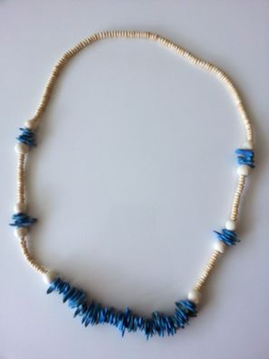 Modeschmuck Damenschmuck Holzkette blau Länge 70 cm Halskette Kette #8