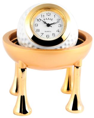 Miniaturuhr Golfball Design Größe 6,2 cm goldfarben/weiß Analog Quartzwerk