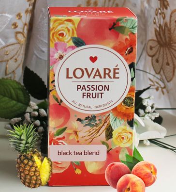 24x2g LOVARE Passion Fruit Schwarzer Tee Teebeutel Ananas Pfirsich Maracuja