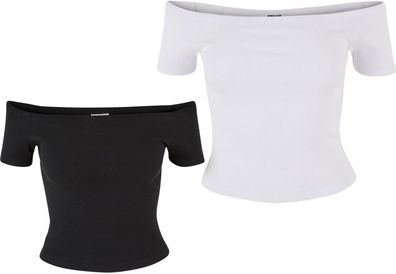 Urban Classics Damen T-Shirt Ladies Organic Off Shoulder Rib Tee 2-Pack TB6184A