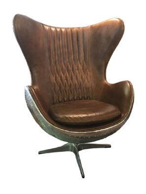 Eggchair Leder Braun Metall silber Ohrensessel Chair Flieger Club Sessel Sofort