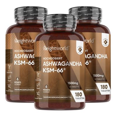 Ashwagandha KSM-66 1500mg - Dreifach-Pack - 6 Monate Vorrat - 180 Tabs