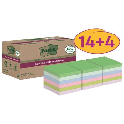 Post-it® 654 RSSCOL 14 + 4F Post-it® Super Sticky Recycling Notes Haftnotizen extras