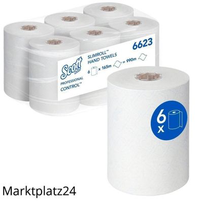 Rollenhandtücher SCOTT Control Slimroll, 165m, 1lg, weiß, 6 Rollen