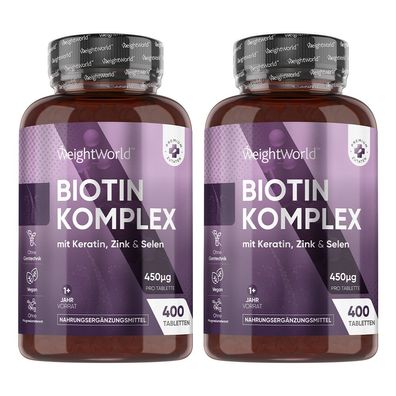 Biotin Komplex mit Keratin, Selen, Zink - 2er Pack - 800 Vegane Tabletten - 2+ Jahre