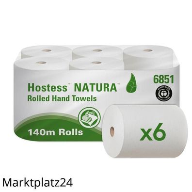 Handtuchpapier Hostess Natura, 20cmx140m, 2lg, weiß, 6 Ro