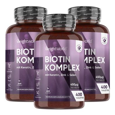 Biotin-Komplex mit Keratin, Selen & Zink - 400 Vegane Tabletten - 13+ Monate Vorrat