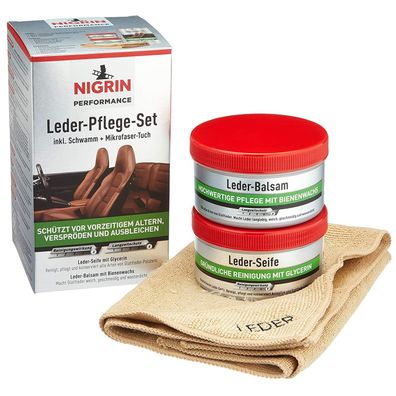 Nigrin LederPflege Set LederSeife LederBalsam Reiniger AutoSitze LederSitz