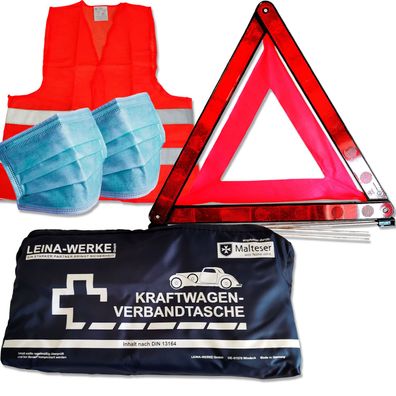 KFZ Unfall- und Erste-Hilfe Set mit LEINA Elegance Verbandtasche & orangener Warnw