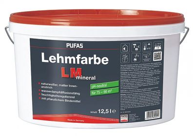 Pufas Lehmfarbe LM Mineral 12,5 Liter naturweiß
