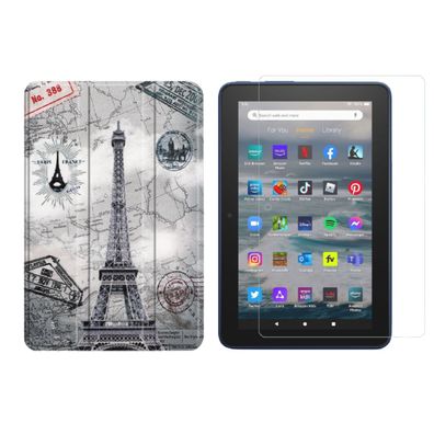 2in1 Tablet Set für Amazon Kindle Fire 7 12. Gen. 2022 7 Zoll Cover + Folie