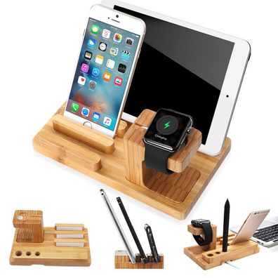 Handy Tablet Holz Organizer Multi Ständer Universal Ladestation für Smartphone, .. ->