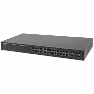 Intellinet 24-Port Gigabit Ethernet PoE+ Web-Managed Switch with 2 SFP Ports, 2... ->