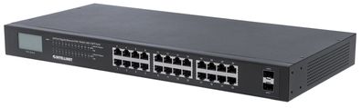 Intellinet 24-Port Gigabit Ethernet PoE+ Switch with 2 SFP Ports, LCD Display, ... ->