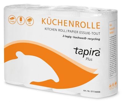 TAPIRA plus Küchenrolle, 2lg, 26x22cm, 64 Bl., hochweiß, Recycling, 8x4 Ro/Folienverp