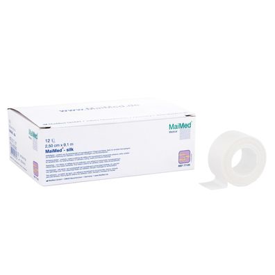 MaiMed Silk - weiße Kunstseide, 2,5cmx9,1m, hypoallergen, 12 Ro/Box