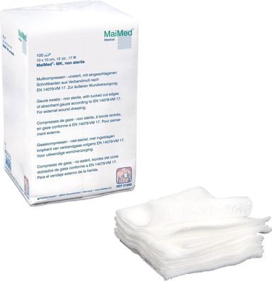 MaiMed-Mullkompressen, unsteril, 10cmx10cm, 8-fach, 100 St/Pk