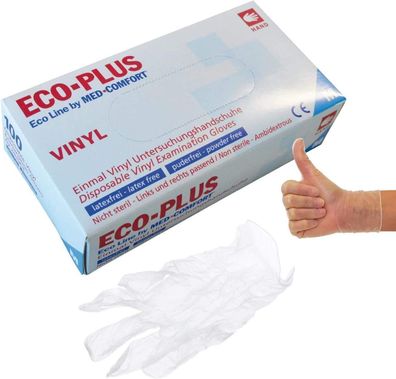 Eco-Plus Vinyl-Untersuchungshandschuhe, gepudert, Gr. S, unsteril, 100 St/Box