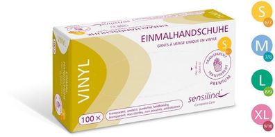 Sensilind Vinyl Einmalhandschuhe Premium, Gr.M (7-8), transparent, puderfrei, unsteri