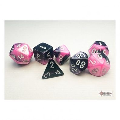 Würfel - MINI Gemini Black-Pink/white (7-Mini-Würfelset) - leuchtet im Schwarzlicht