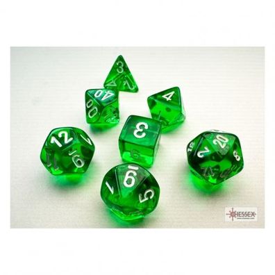 Würfel - MINI Translucent Green/white (7-Mini-Würfelset)