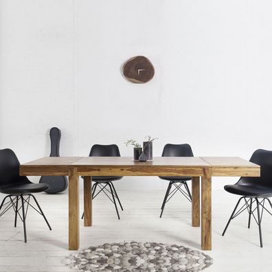 cagü: Design Esstisch (SATNA] aus Sheesham MASSIV HOLZ 120-200cm mit 2 Ansteckplatten