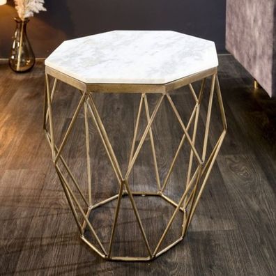 Exklusiver Beistelltisch BIJOUX ca.50cm weiss messing Marmor