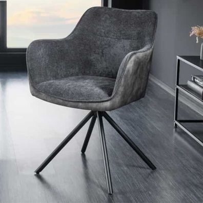 Eleganter Design-Drehstuhl Florenz dunkelgrau Samt Strukturstoff Metallgestell