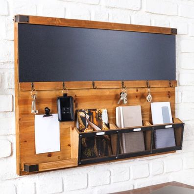 Alltagshelfer Wandboard MURAL 80cm Pinie Kreidetafel Haken Schlüsselbrett