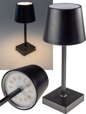LED Tischleuchte 26cm, Schwarz 3xAAA Batterie, dimmbar, Licht Warmweiß