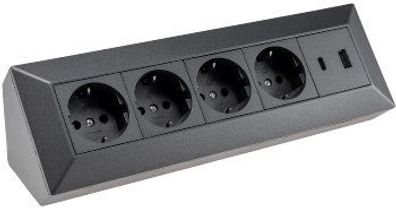 4-fach Steckdosenblock USB-A+C anthraz 250V 16A Aufbaumontage