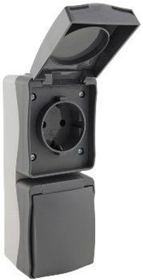 NUQUI Feuchtraum Doppel-Steckdose verti. IP54, Aufputz, 250V / 16A