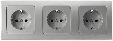 DELPHI Starter 3 Steckdosen + 3-fach Rahmen, silber, 250V , 16A