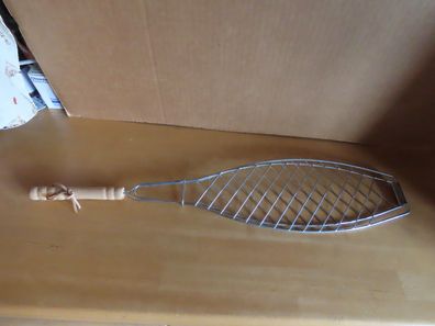 Fischgriller Grillzange für Fisch Fischwender für Grill 62 cm Holzgriff