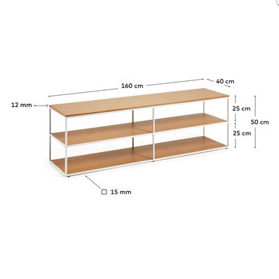 TV-Schrank Yoana 160 x 40 x 50 cm Eichenfurnier Weiß Kommode Schrank Wohnzimmer