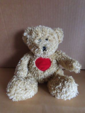 Figur Plüschtier Bär sitzt mit Herz auf der Brust ca. 26 cm