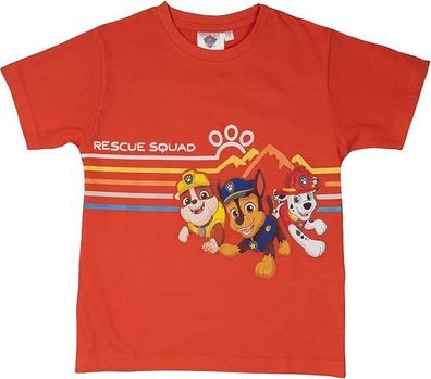 Paw Patrol T-Shirt für Jungen – Rescue Squad Kinder Shirt kurzärmlig Rot Gr. 110/116