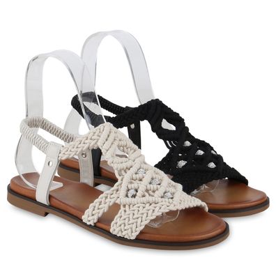 VAN HILL Damen Riemchensandalen Sandalen Strick Strass Zierperlen Schuhe 841140